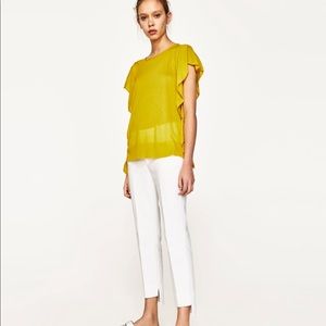 Yellow color ZARA sweater with side ruffles